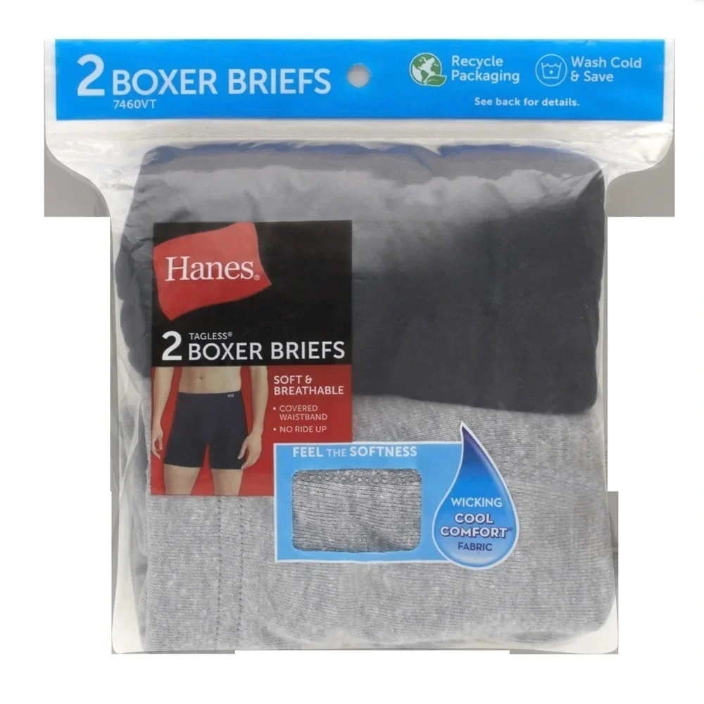 Hanes Men's Boxer Briefs, Moisture-wicking Breathable Boxer Briefs 2 Two Pack
